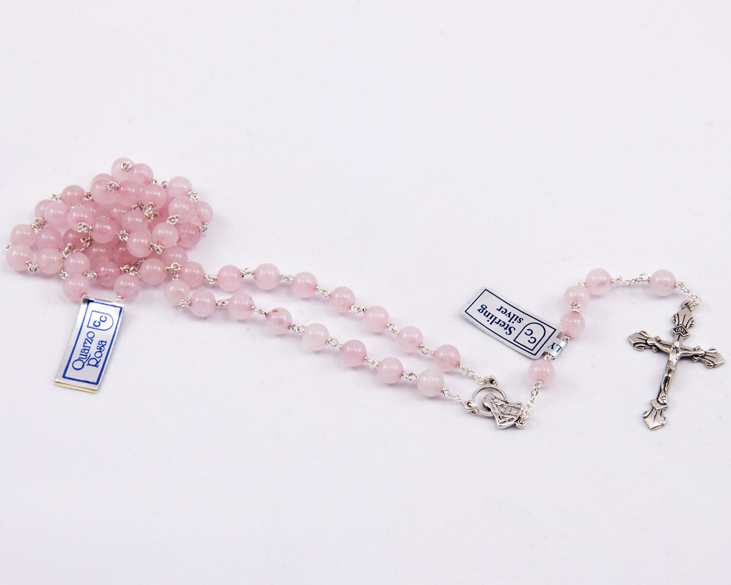 Cherry Blossom Pink Beaded Rosary Chain 6mm Crystal Candy Jade Stone  Antique Silver Plated Per Foot