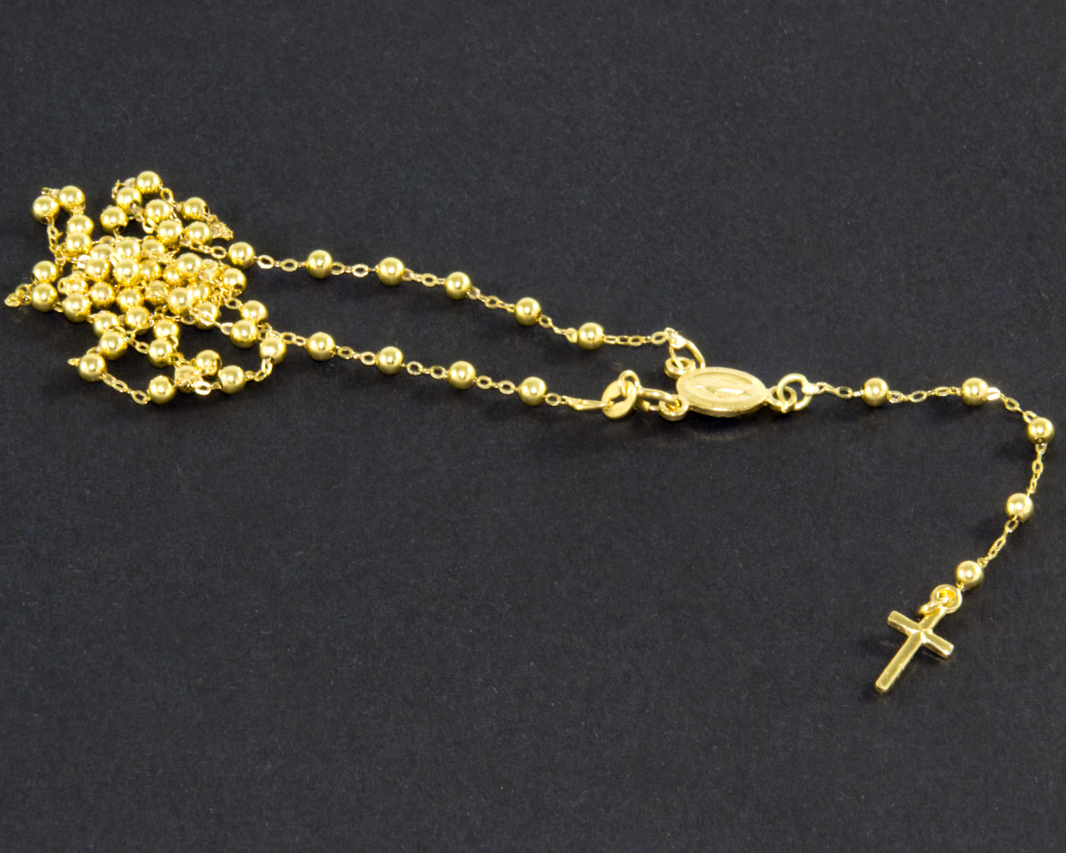 18K Yellow Gold Precious Rosary 2.60mm beads (Minimal Crucifix Design) Loreto Gift Italian