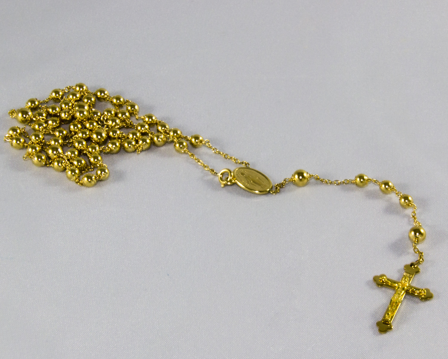 18K Yellow Gold Precious Rosary 5mm beads (Classical Crucifix Design